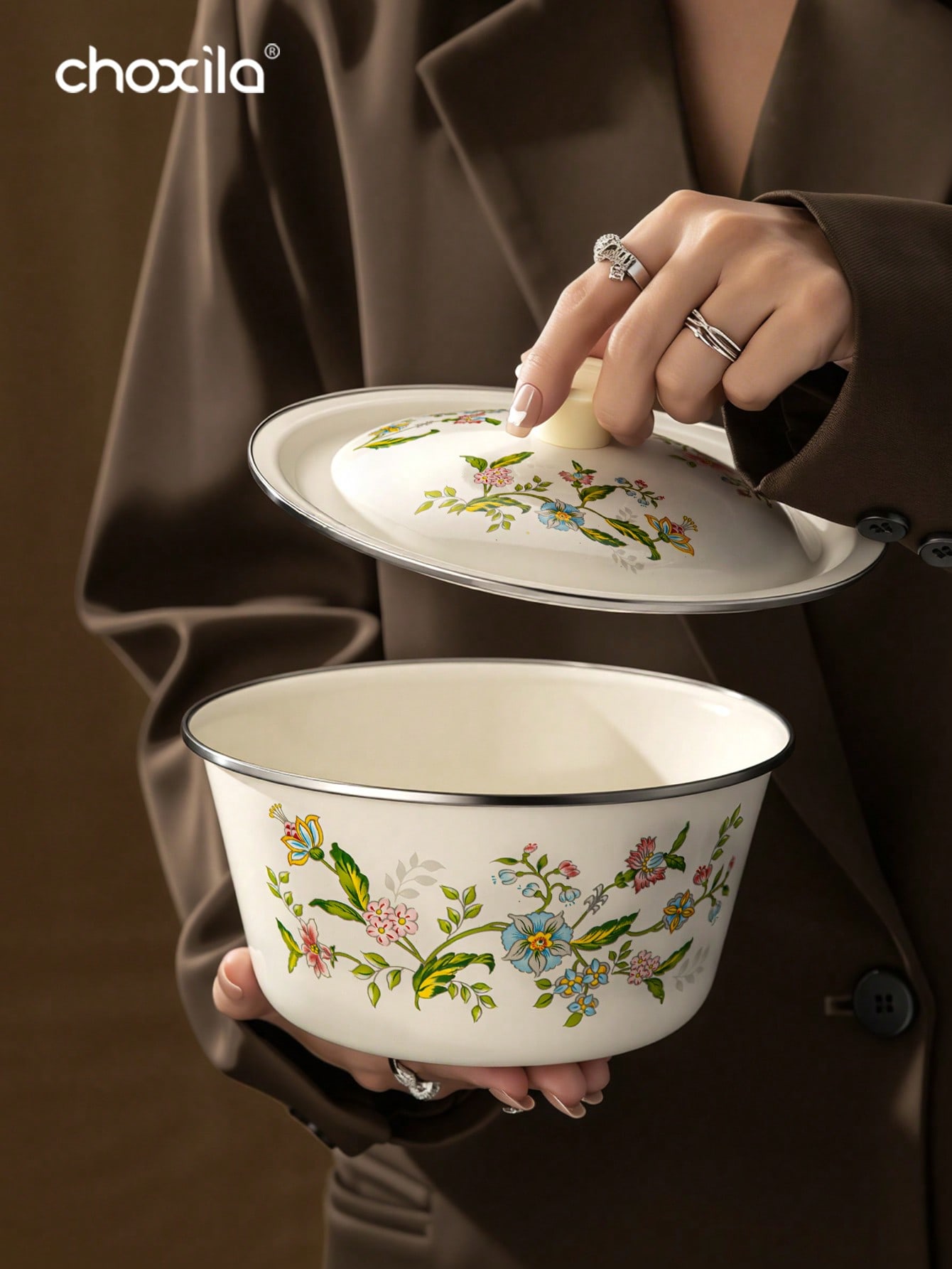 Camping Cooking Noodles - 1pc Enamel-Patterned Rice Bowls With LIDS,