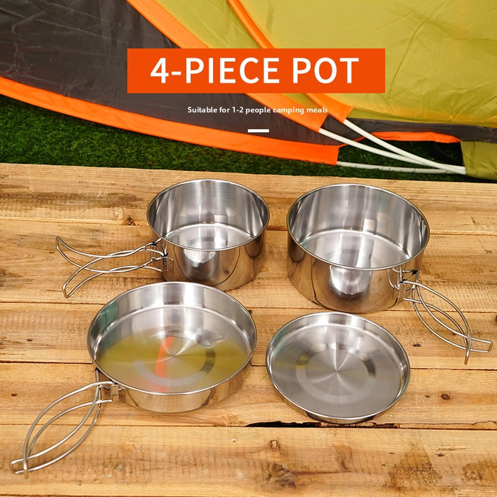 4-Piece Stainless Steel Outdoo - Nesting Camping Cooking Set recension och pris